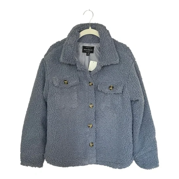 Haute Monde Cozy Blue Teddy Fleece Barn Jacket Button Up Shirt Jacket Sz M NWT - Picture 7 of 16
